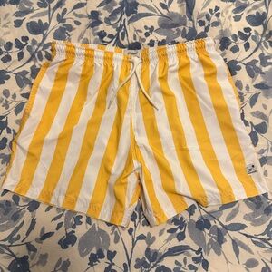NWT Palmees XL Yellow White Stripe Swimsuit Board Shorts Swim Trunks Mesh Lined